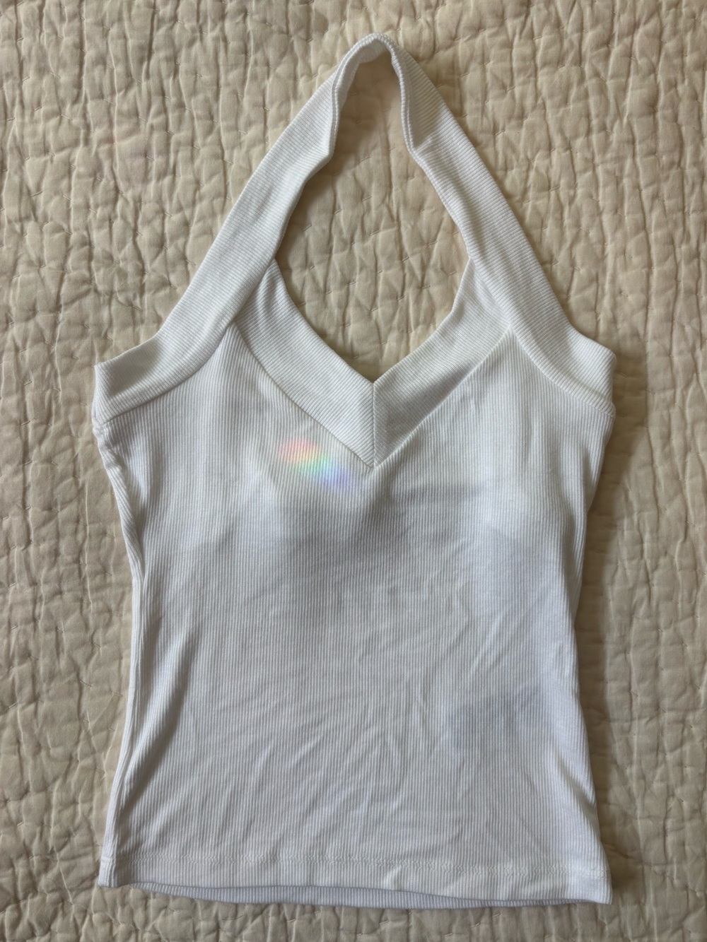 Urban Outfitters White Ribbed V-Neck Halter Tank Top